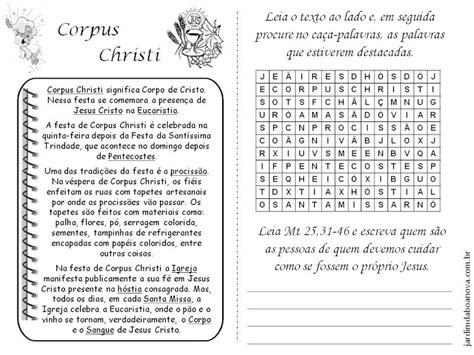 Catequizando com amor: Sugestão de atividades sobre Corpus Christi