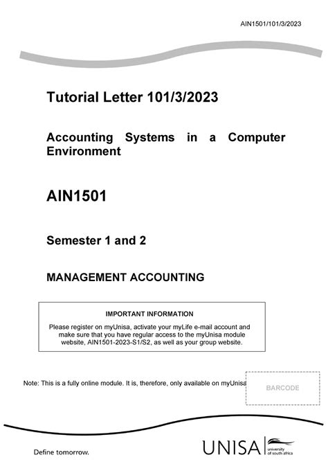 101 2023 3 B Tutorial Letter AIN1501 101 3 Tutorial Letter 101 3