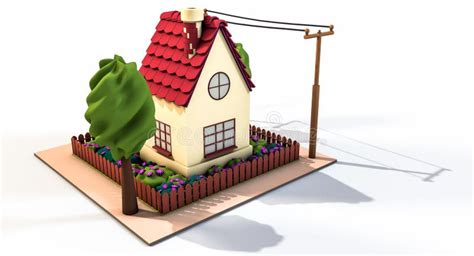 3D Rendering Of Stylized Cartoon House With Garden Stock Illustration