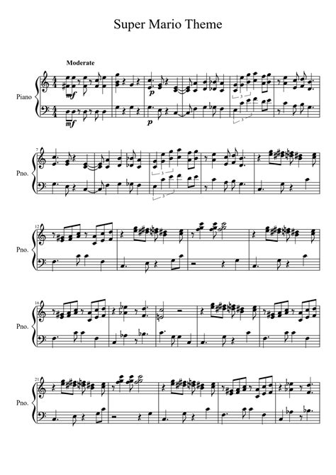 Mario Theme Piano Sheet Music