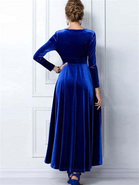 Robe Maxi En Velours De Soie De Col V Et Manche Longue Milanoo