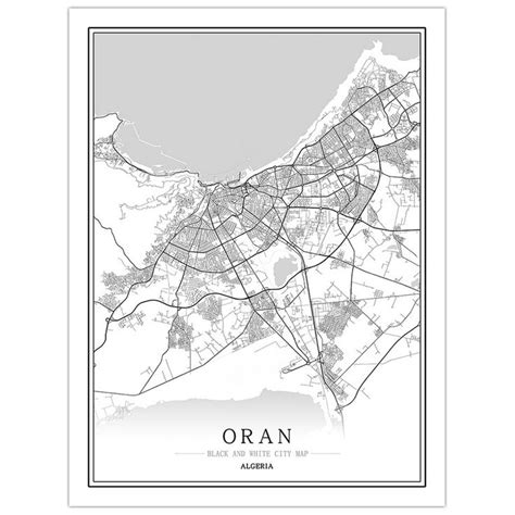 Affiche Carte Plan De Oran Alg Rie En Noir Et Blanc Oran Alger