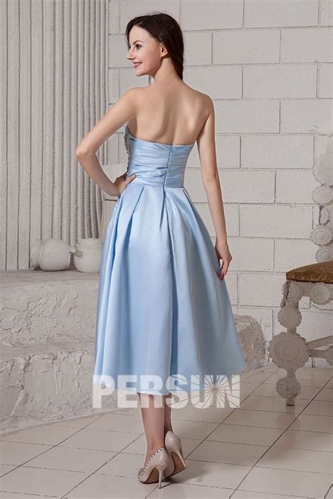 Robe De Cocktail Bleue Orn E De Strass Ligne A Persun Fr