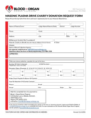 Fillable Online Masonic Blood Drive Charity Donation Request Form Fax