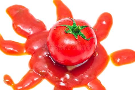 Splattered Tomato With Ketchup Isolated On White Background Stock Image Image Of Dish Food