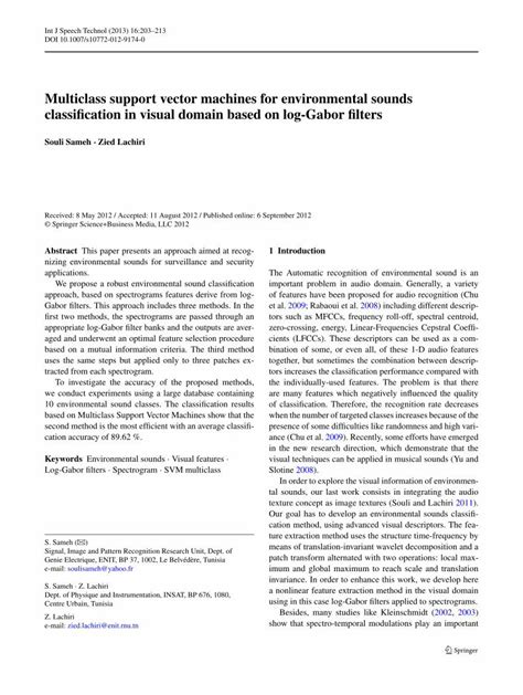 PDF Multiclass Support Vector Machines For Environmental Sounds