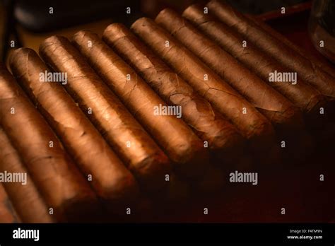 Moody Artistic And Nostalgic View Of Hand Rolled Cuban Cigars Stacked