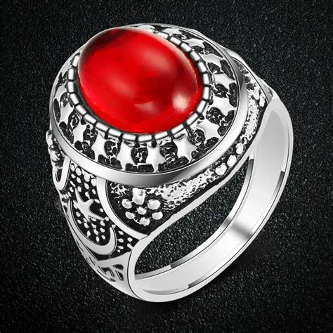 Venta Anillo De Plata Con Piedra Roja Para Hombre En Stock