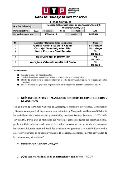 Tarea De Fichas Textuales Grupo Tarea Del Trabajo De Investigaci N