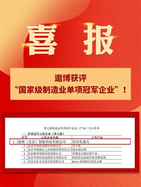 行业唯一遨博获评“国家级制造业单项冠军企业”－智能网 人工智能 智能制造 工业互联网 机器人 物联网 车联网 碳中和 碳达峰