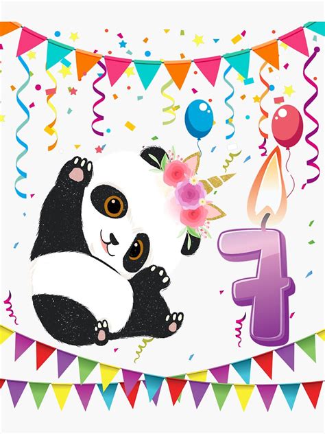 Pegatina Niños 7 años de edad 7mo cumpleaños Panda Unicornio Regalos