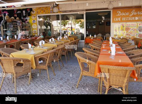 Bars on a walking street in Albufeira, Algarve, Portugal Stock Photo ...