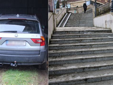 Pijak w BMW prawie potrącił człowieka na schodach Nie miał prawka