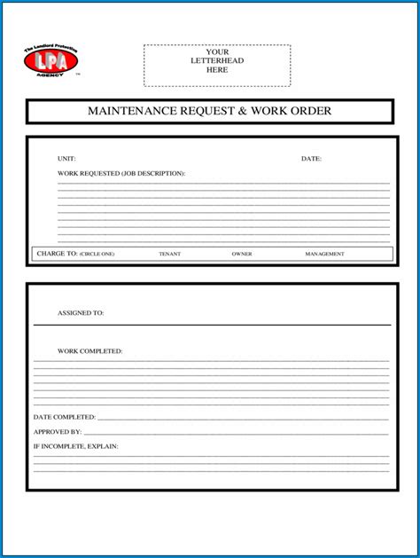 √ Free Printable Maintenance Work Order Template