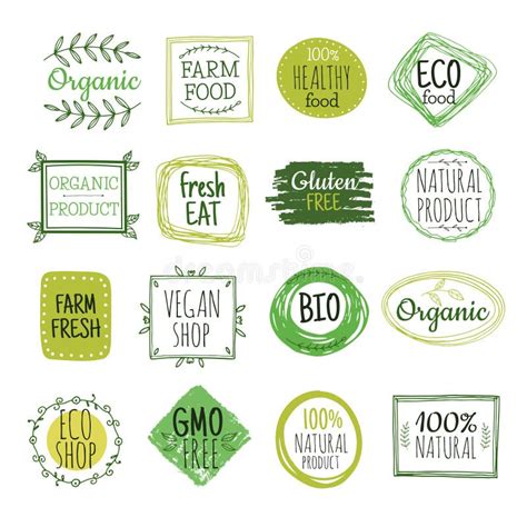 Organic Eco Vector Logos With Green Leaves Bio Friendly Products