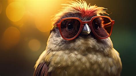 Premium Photo A Bird With Sunglasses On Its Head Is Wearing A Red Pair Of Sunglasses