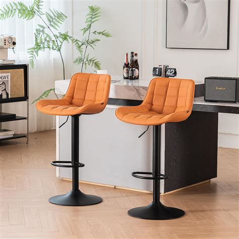 YOUTASTE Camel Bar Stool Set Of 2 Comfort PU Leather Breakfast Barstool