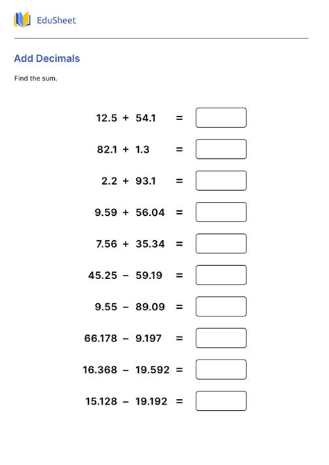 Decimal point Worksheets | Free Download at Orchids International