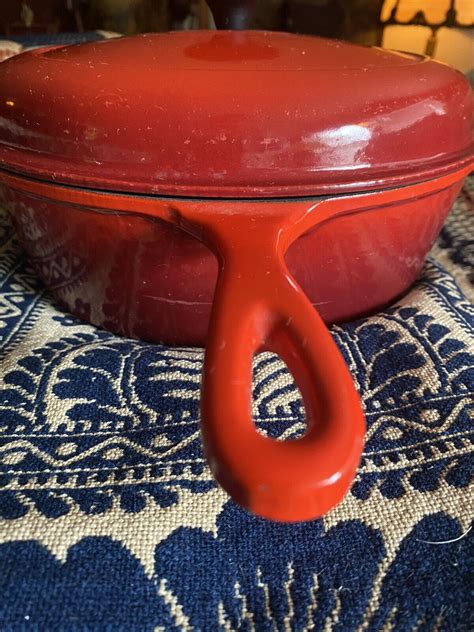 Le Creuset Red Enamel Cast Iron Cassadou Deep Covered Skillet Ebay