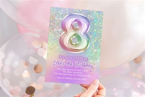 Editable 8th Birthday Invitation Girl Eighth Birthday Invite Etsy