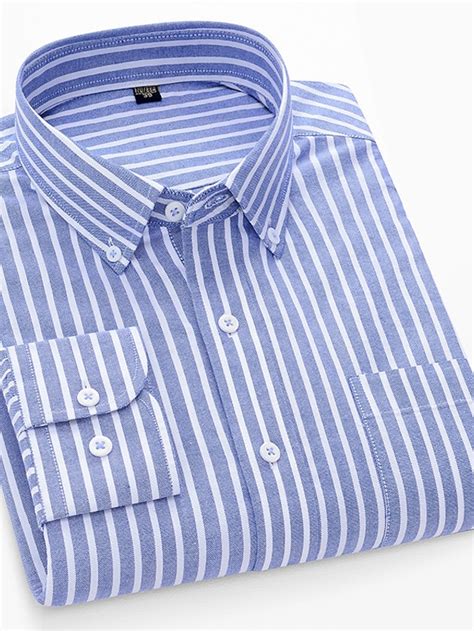 Herren Oberhemd Oxford Hemd Rote Blau Himmelblau Langarm Streifen