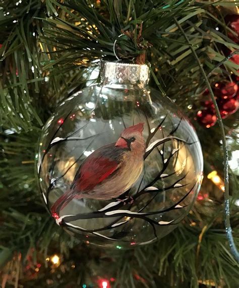 Cardinal Ornament Hand Painted Glass Holiday Christmas Tree Etsy