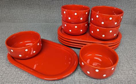 Vintage Waechtersbach Polka Dot Dinnerware Six Coupe Cereal Bowls And