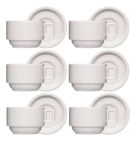 Juego de 6 tazas de café y té de porcelana blanca con platillos 210 ml