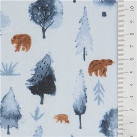 Dear Stella Light Blue Forest Fabric With Brown Bears Modes4u