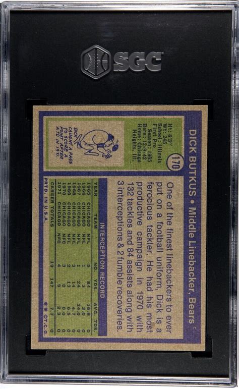 1972 Topps Dick Butkus 170 HOF Chicago Bears SGC 7 NM EBay