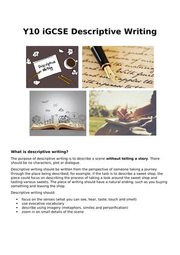 Gcse Descriptive Writing Teaching Booklet Teaching Resources