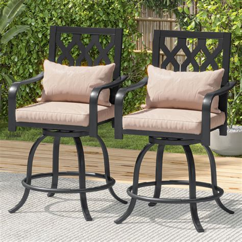 Lark Manor Arsalaan 29w Enlarged Swivel Metal Outdoor Bar Stools With