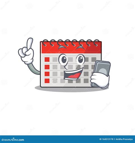 Calendar Cartoon With In With Holding Phone Happy Character Stock