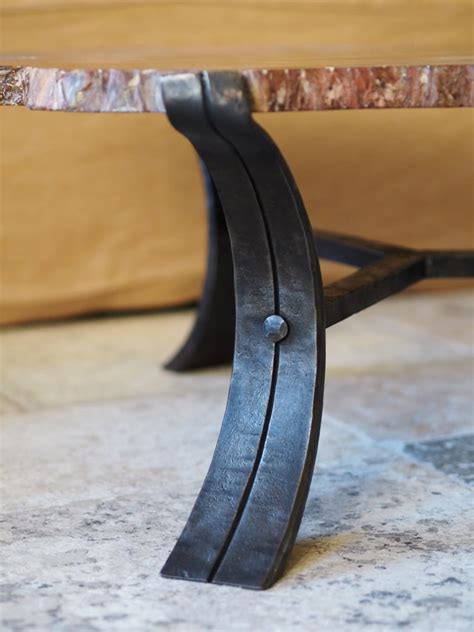 Forged Steel And Petrified Wood Coffee Table Thomas Gontar Artist