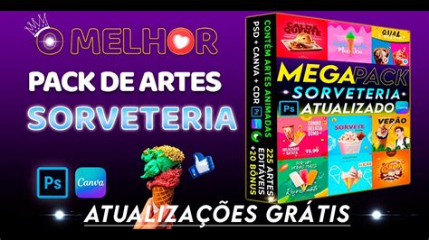 Pack de 225 Artes Editáveis para Sorveteria Canva Photoshop YouTube