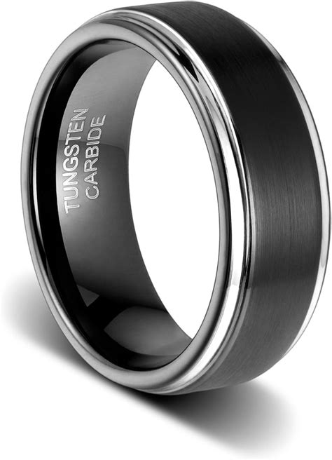 Tusen Jewelry 8mm Mens Wedding Band Black Tungsten Carbide Ring Matte