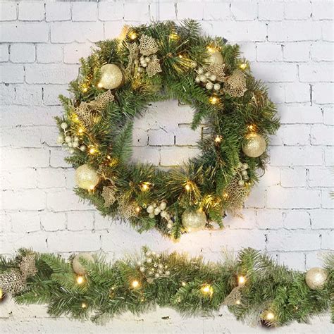 Joydecor Christmas Wreath And Garland Combo Indoor Outdoor Pre Lit Led