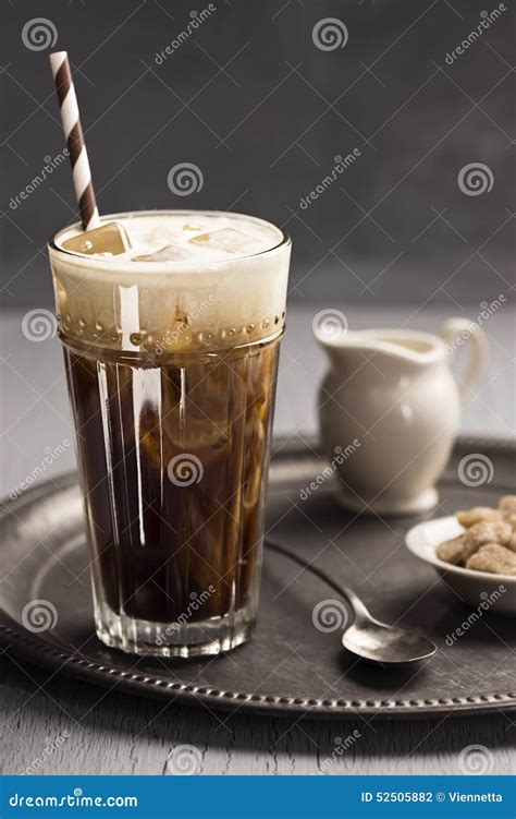 Iced Coffee with Swirls of Cream on Tray Stock Photo - Image of coffee ...