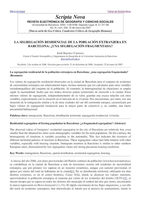 Pdf La Segregaci N Residencial De La Poblaci N Extranjera En