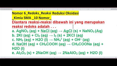 Diantara Reaksi Reaksi Dibawah Ini Yang Merupakan Reaksi Redoks Adalah