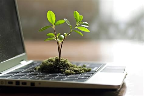 Premium Photo Environmental Friendly Concept Tree Growing From Laptop