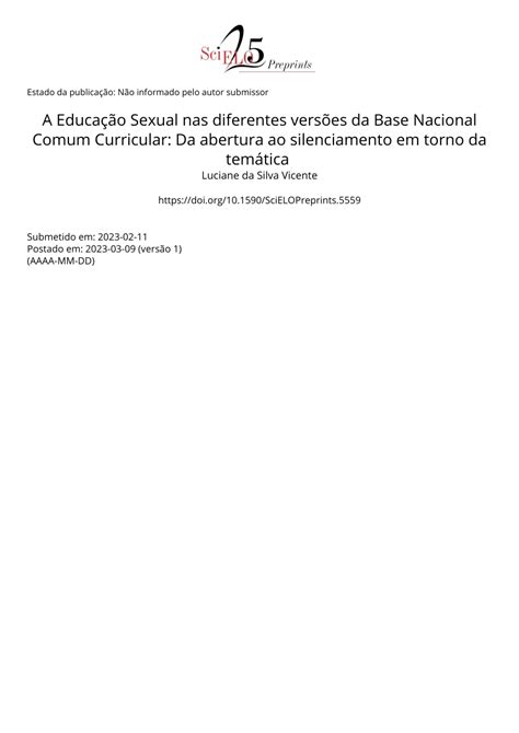 Pdf A Educa O Sexual Nas Diferentes Vers Es Da Base Nacional Comum