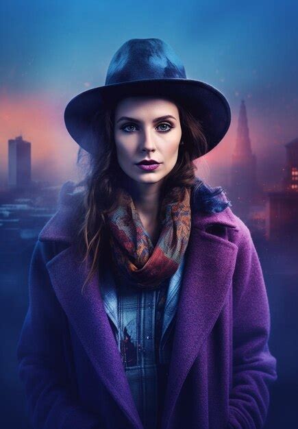 Premium AI Image Arafed Woman In A Purple Coat And Hat Standing In