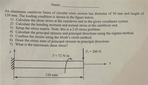 Solved An Aluminum Cantilever Beam Of Circular Cross Sec