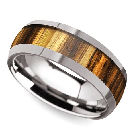 Earned Stripes - Tungsten Mens Band with Domed Zebra Wood Inlay (8mm)