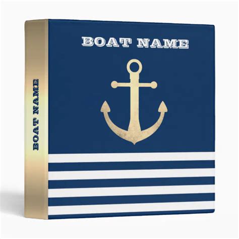 Nautical Gold Anchor Navy Blue Striped 3 Ring Binder Zazzle