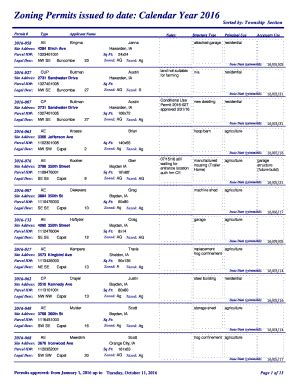 Fillable Online Zoning Permits Issued To Date Calendar Year Fax