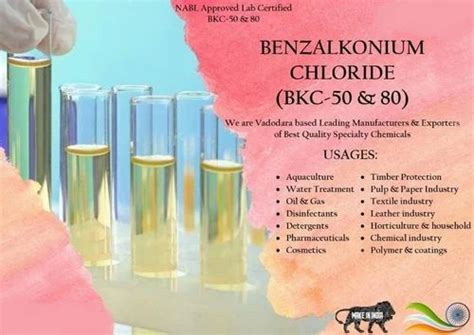 Benzalkonium Chloride Bkc 50 For Air Disinfectant At Rs 119 Kg In Savli