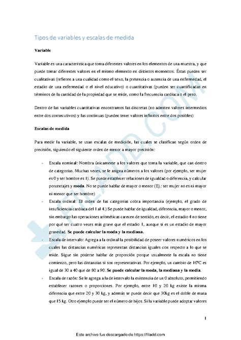 Resumen Bioestadistica Er Parcial Tipos De Variables Y Escalas De