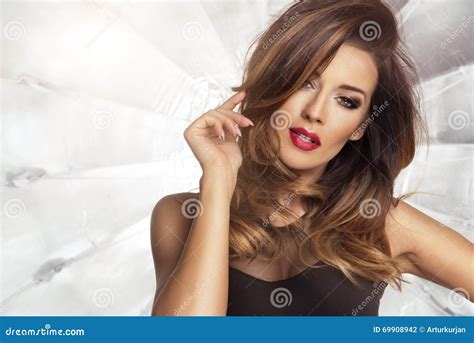 Glamorous Curvy Brunette Woman Stock Photo Image Of Female Motion 69908942